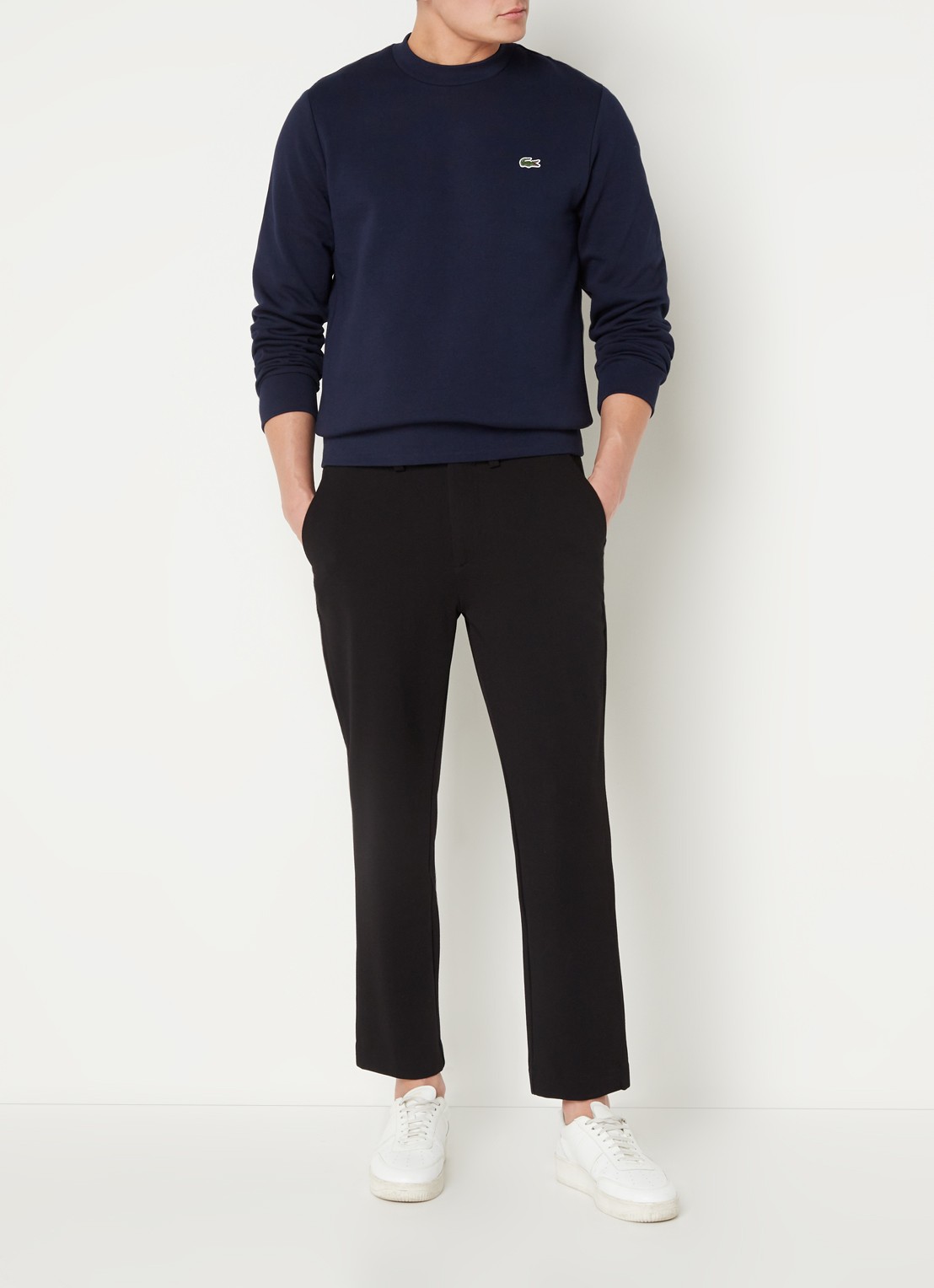 Lacoste Sweater met logo - voorkant 3 donkerblauw
