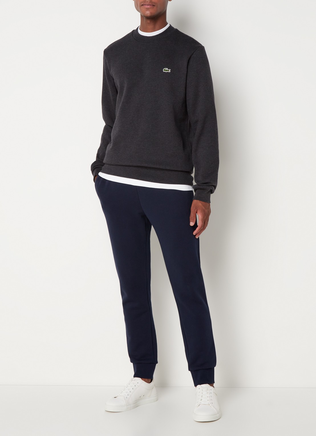 Lacoste Sweater met logoborduring - voorkant 3 antraciet