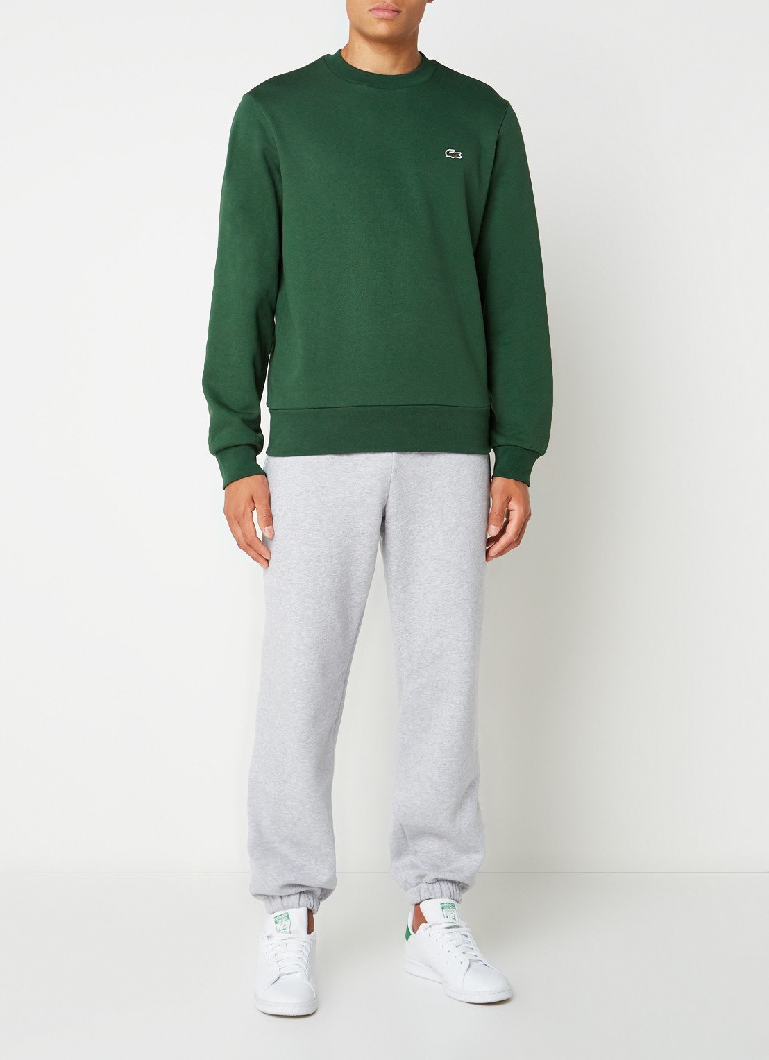 Lacoste Sweater met logoborduring - voorkant 3 donkergroen