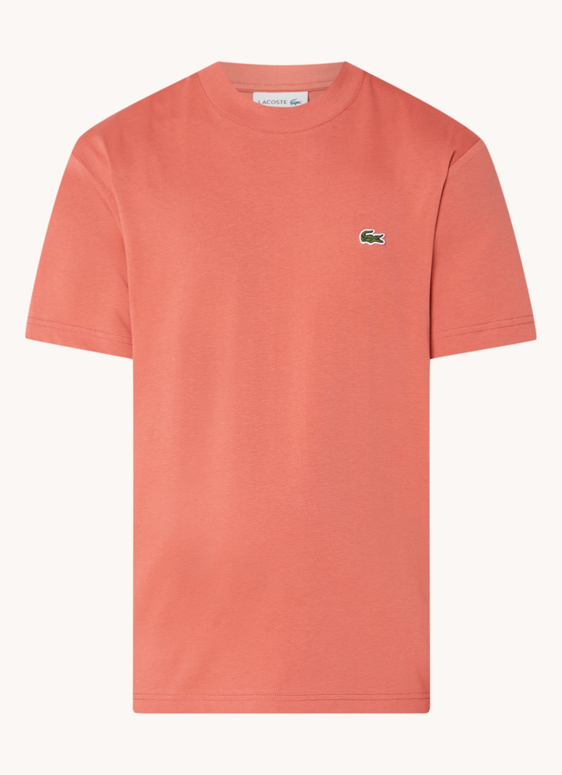 Lacoste T-shirt met logoborduring  - voorkant koraalroze