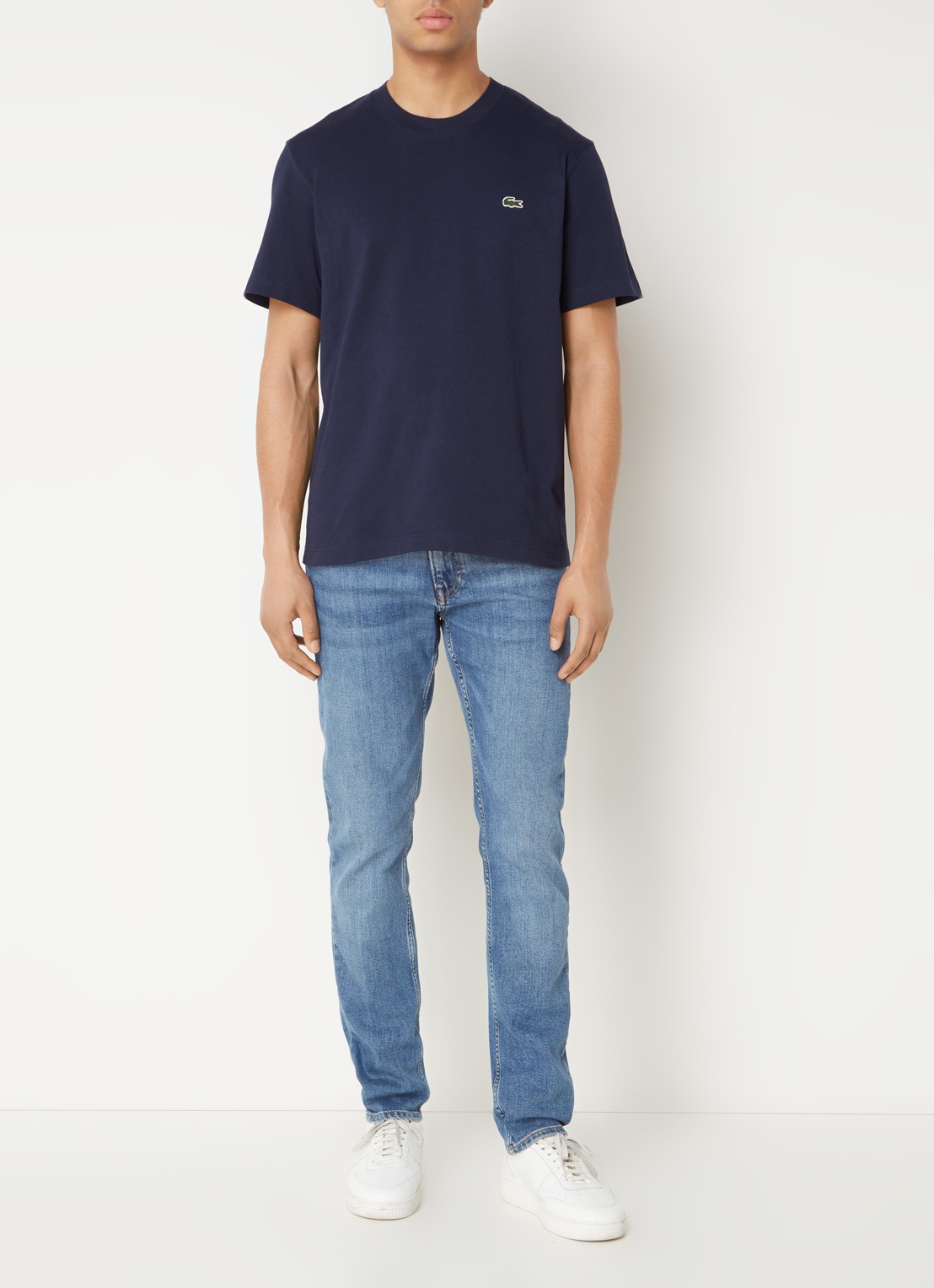 Lacoste T-shirt met logoborduring  - voorkant 3 donkerblauw