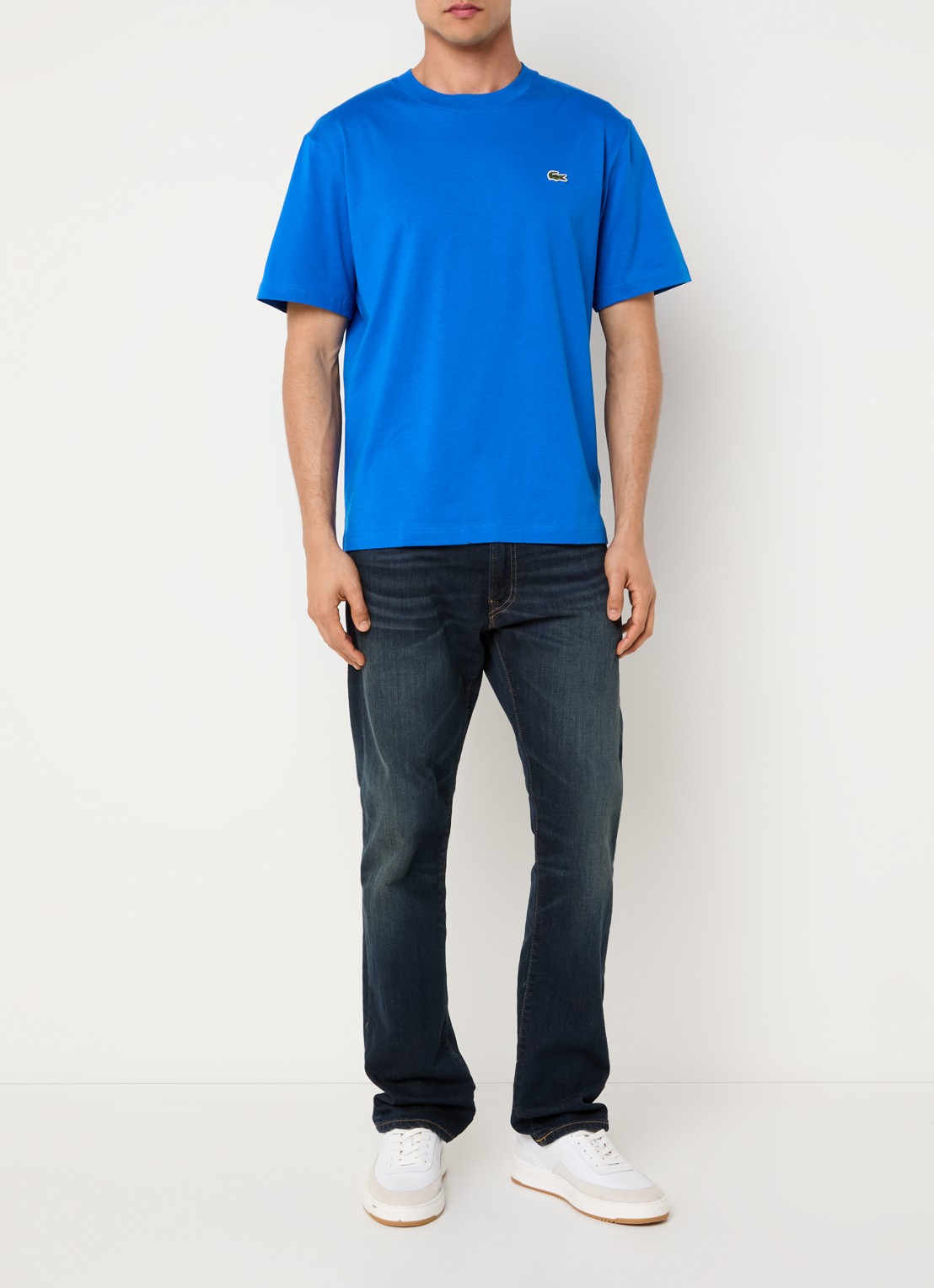 Lacoste T-shirt met logoborduring  - voorkant 3 kobaltblauw