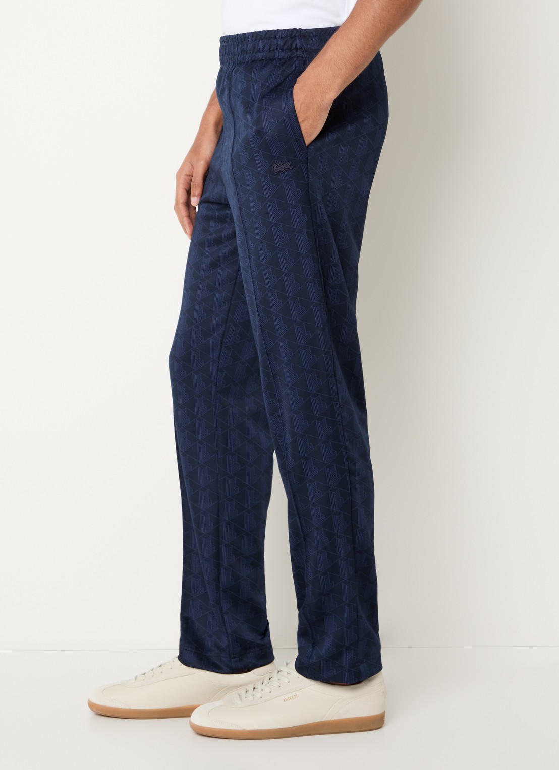 Lacoste Tonal straight fit broek met logoprint - detail 3 donkerblauw