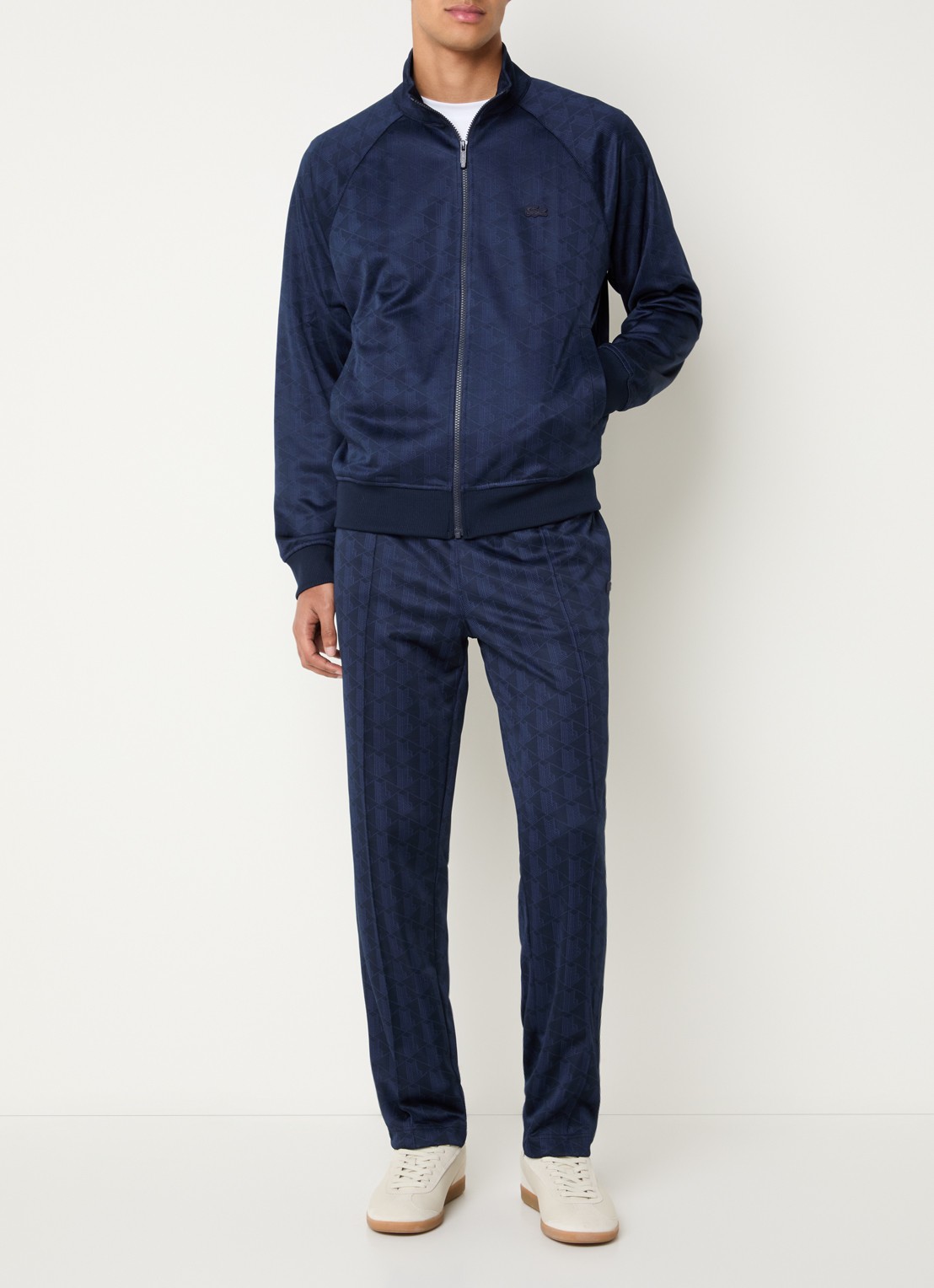 Lacoste Tonal straight fit broek met logoprint - voorkant 5 donkerblauw