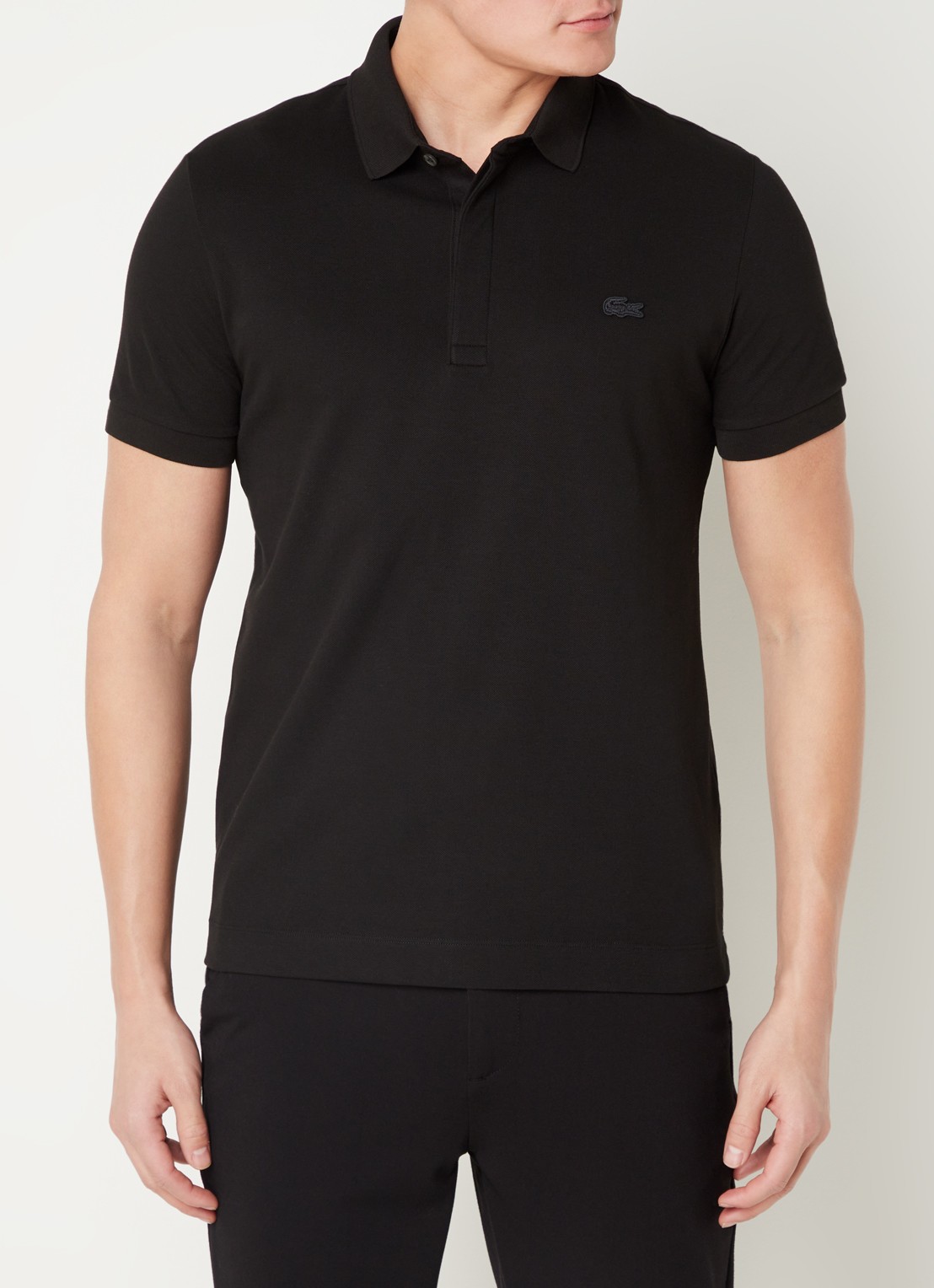 Lacoste Tone-On-Tone regular fit polo van piqué katoen - detail 4 zwart