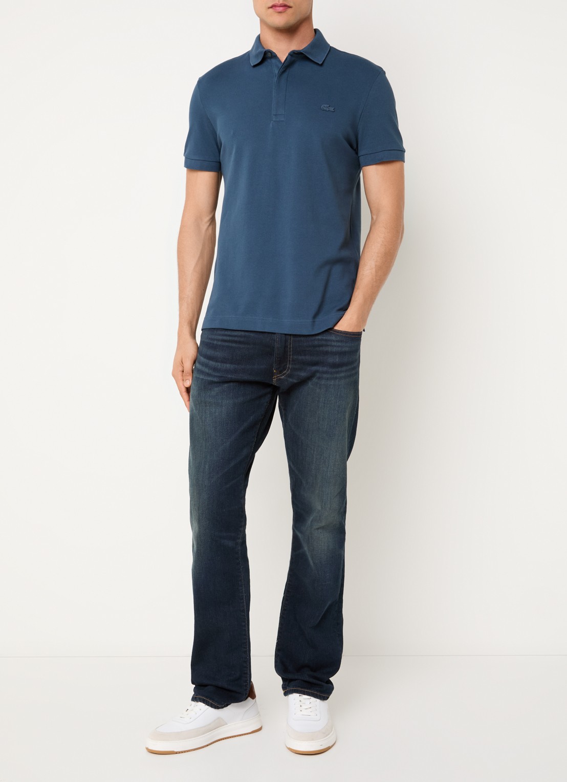 Lacoste Tone-On-Tone regular fit polo van piqué katoen - voorkant 4 petrol