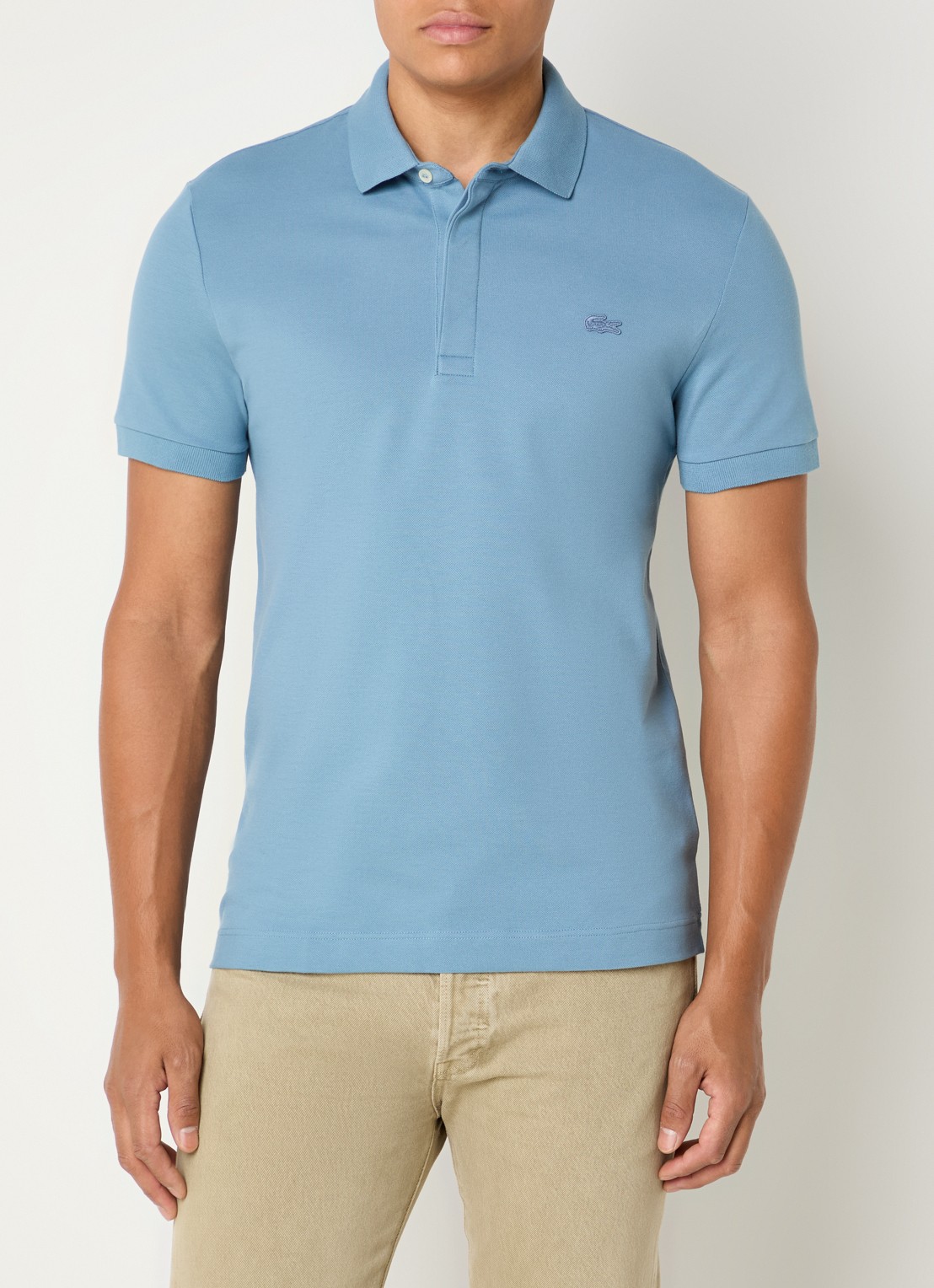 Lacoste Tone-On-Tone regular fit polo van piqué katoen - detail blauw