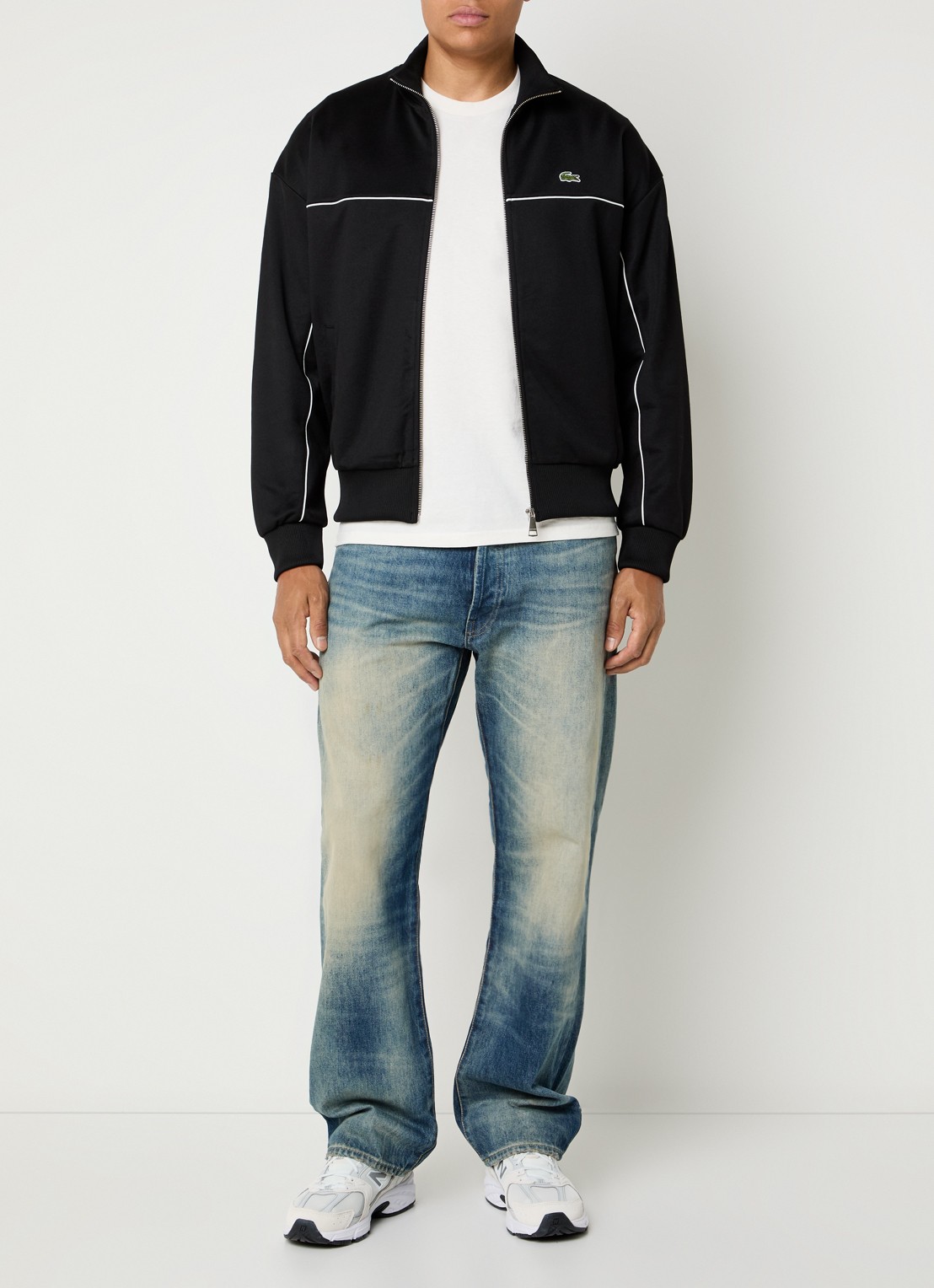 Lacoste Trackvest met logo en steekzakken - voorkant 3 zwart