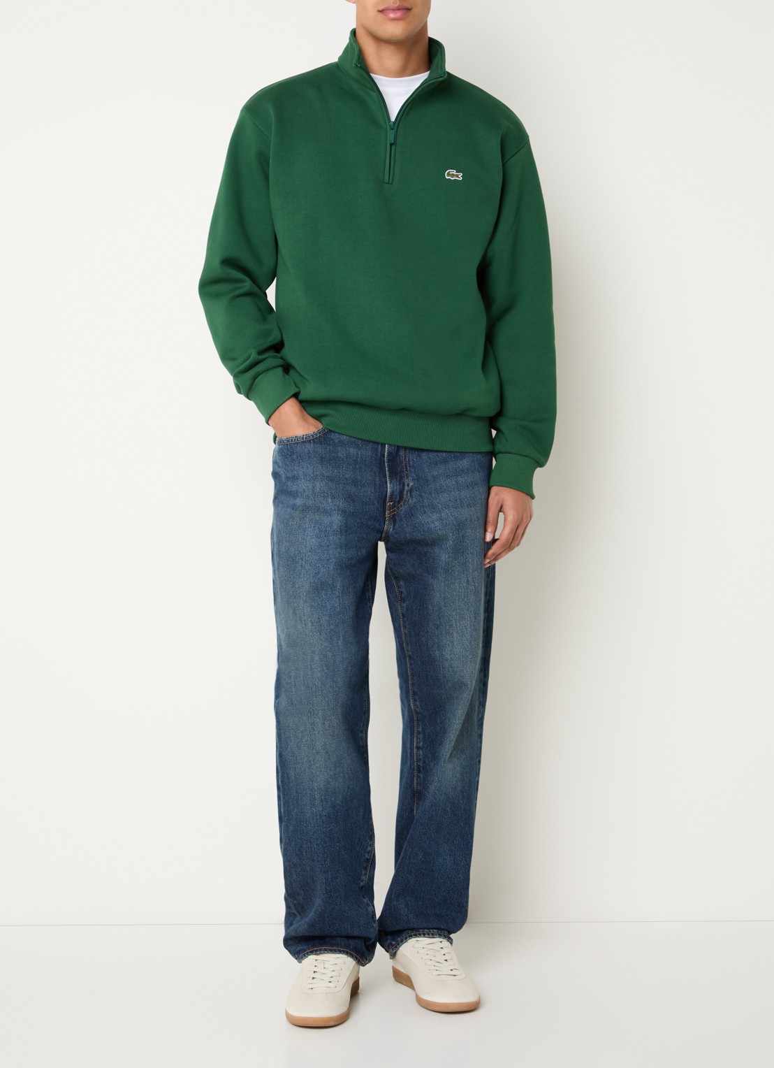 Lacoste Trui met halve rits - voorkant 4 donkergroen