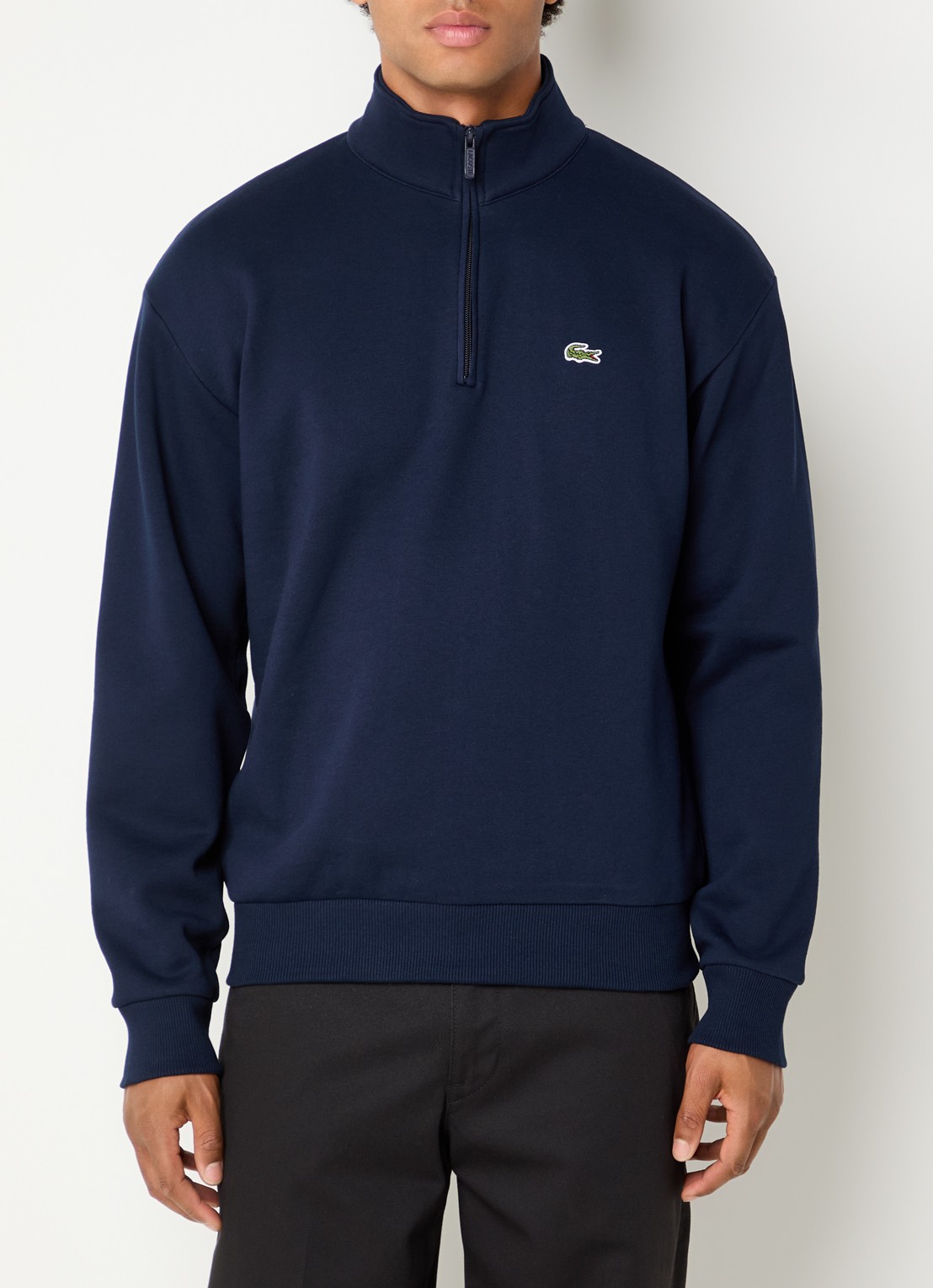 Lacoste Trui met halve rits - detail donkerblauw