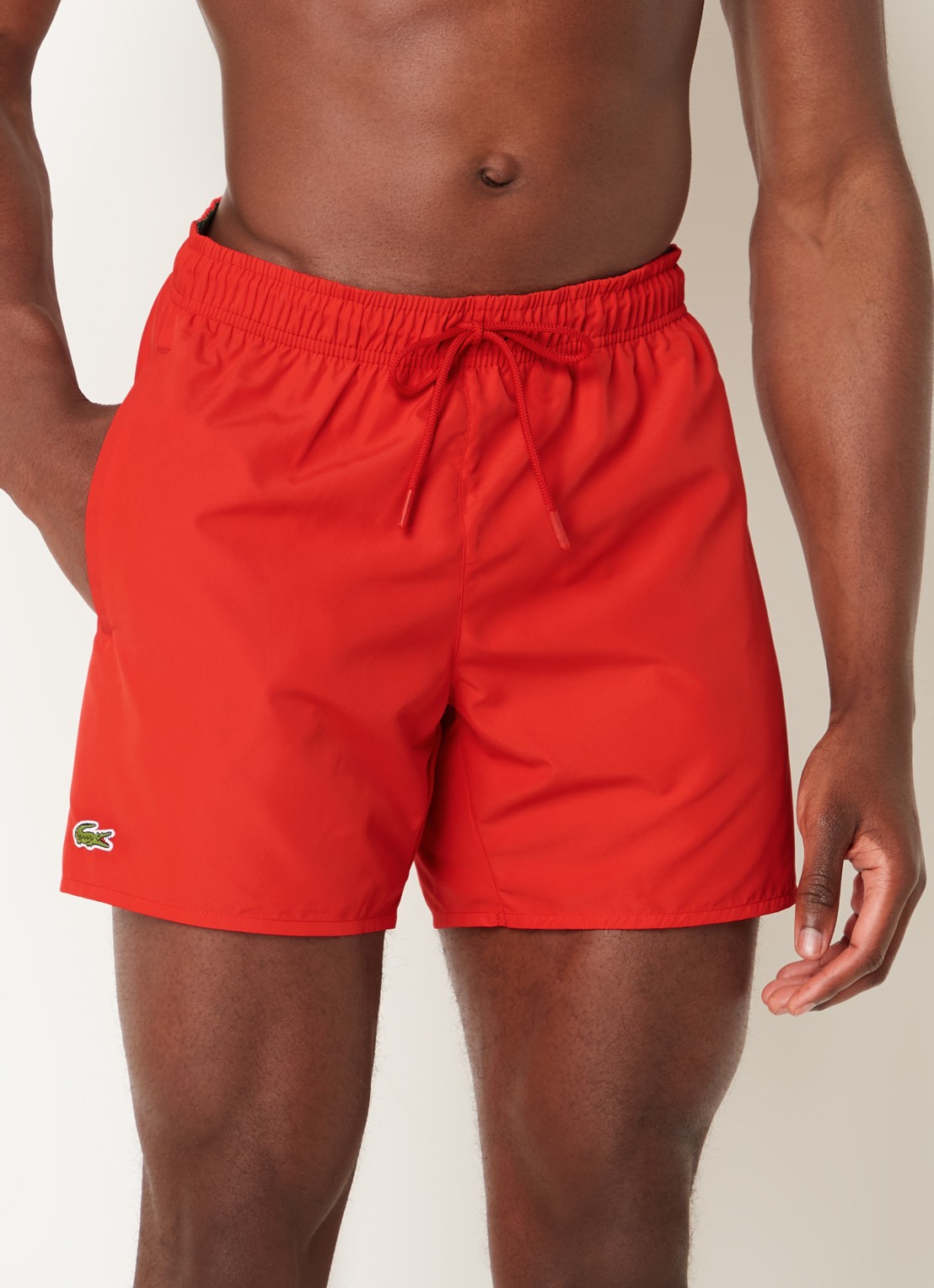 Lacoste Uni zwemshorts met logo en steekzakken - detail 3 steenrood