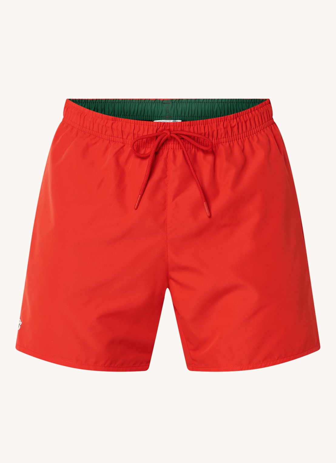 Lacoste Uni zwemshorts met logo en steekzakken - voorkant steenrood