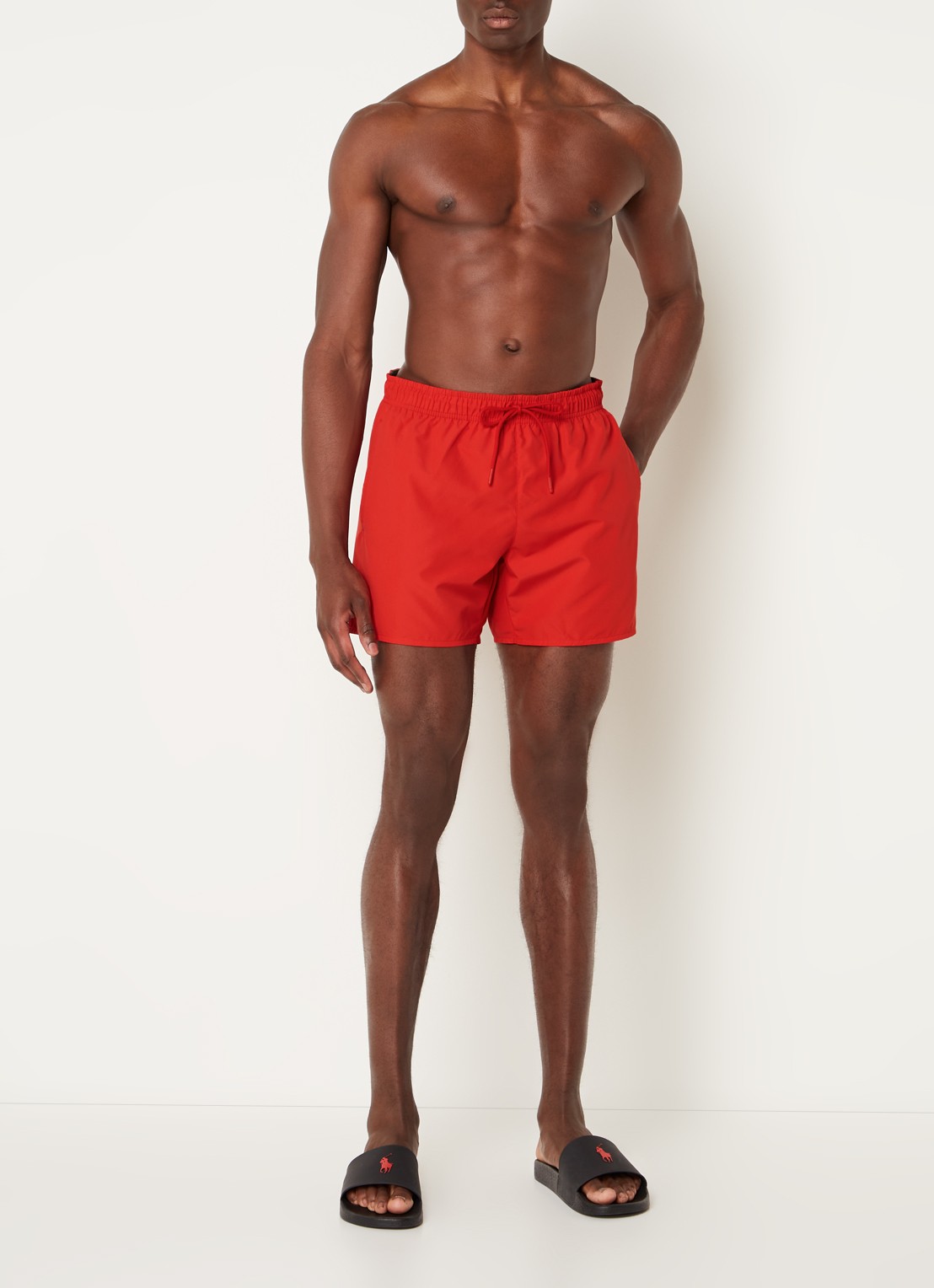 Lacoste Uni zwemshorts met logo en steekzakken - voorkant 2 steenrood