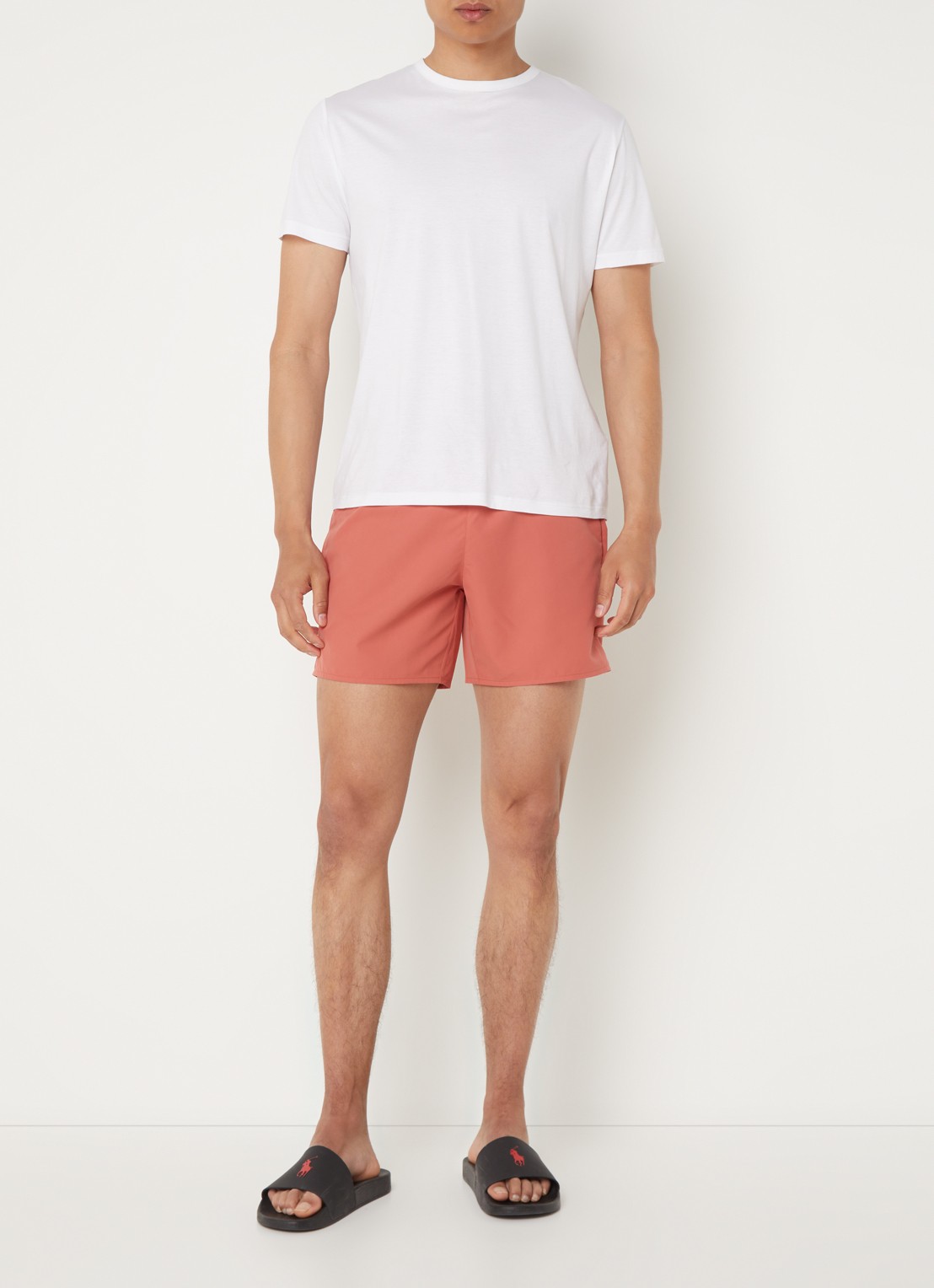 Lacoste Uni zwemshorts met logo en steekzakken - voorkant 4 koraalroze
