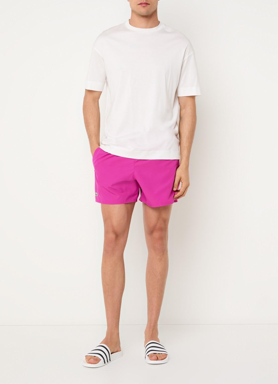 Lacoste Uni zwemshorts met logo en steekzakken - voorkant 4 fuchsia