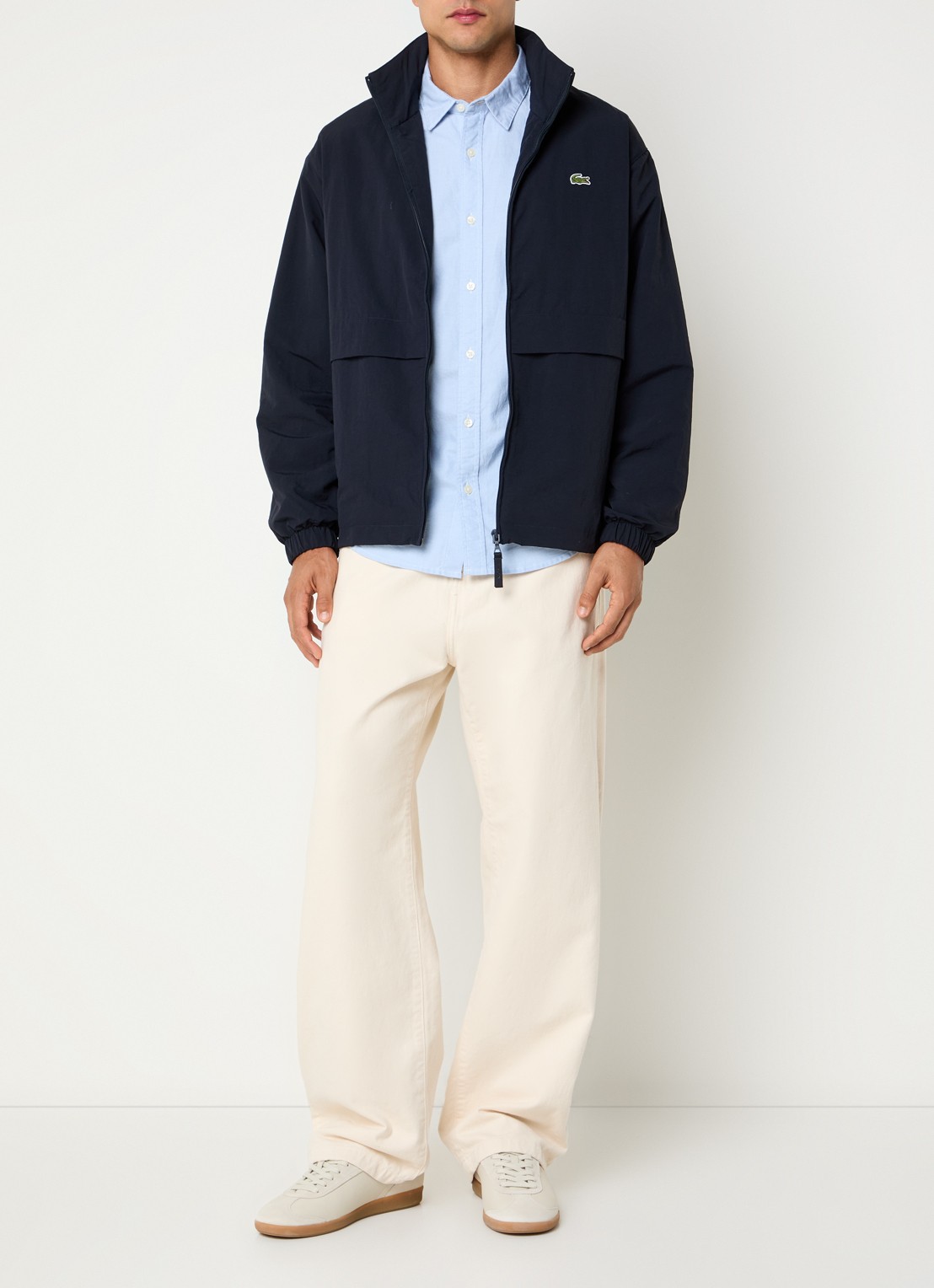 Lacoste Windjack met logo en ritszakken - voorkant 3 donkerblauw
