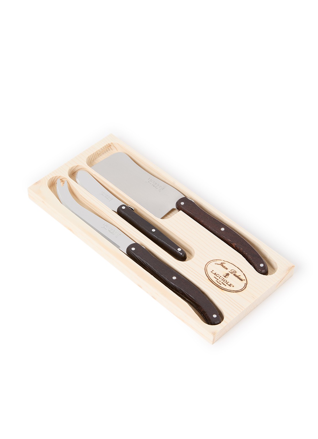 Laguiole Jean Dubost Kaasmes set 3-delig - voorkant donkerbruin