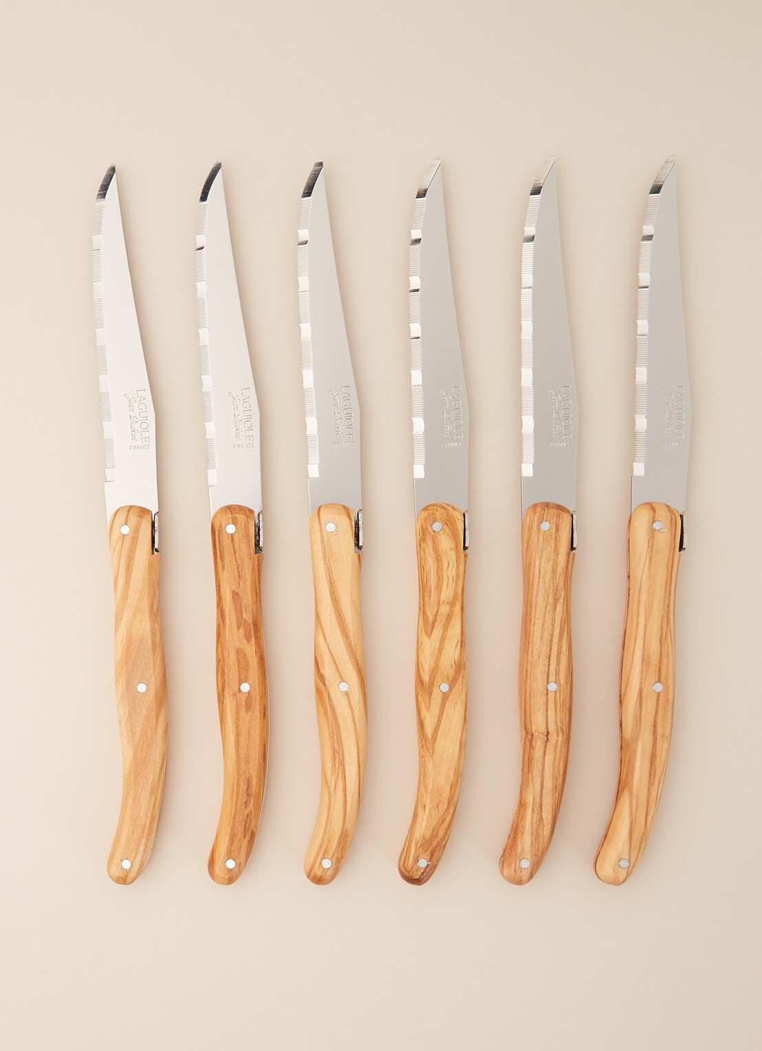 Laguiole Jean Dubost Steakmes olijfhout set van 6  - detail bruin