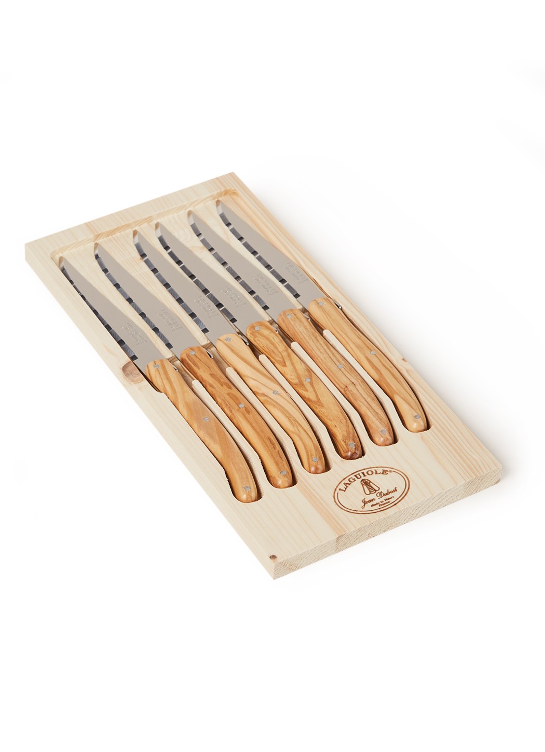 Laguiole Jean Dubost Steakmes olijfhout set van 6  - voorkant 2 bruin