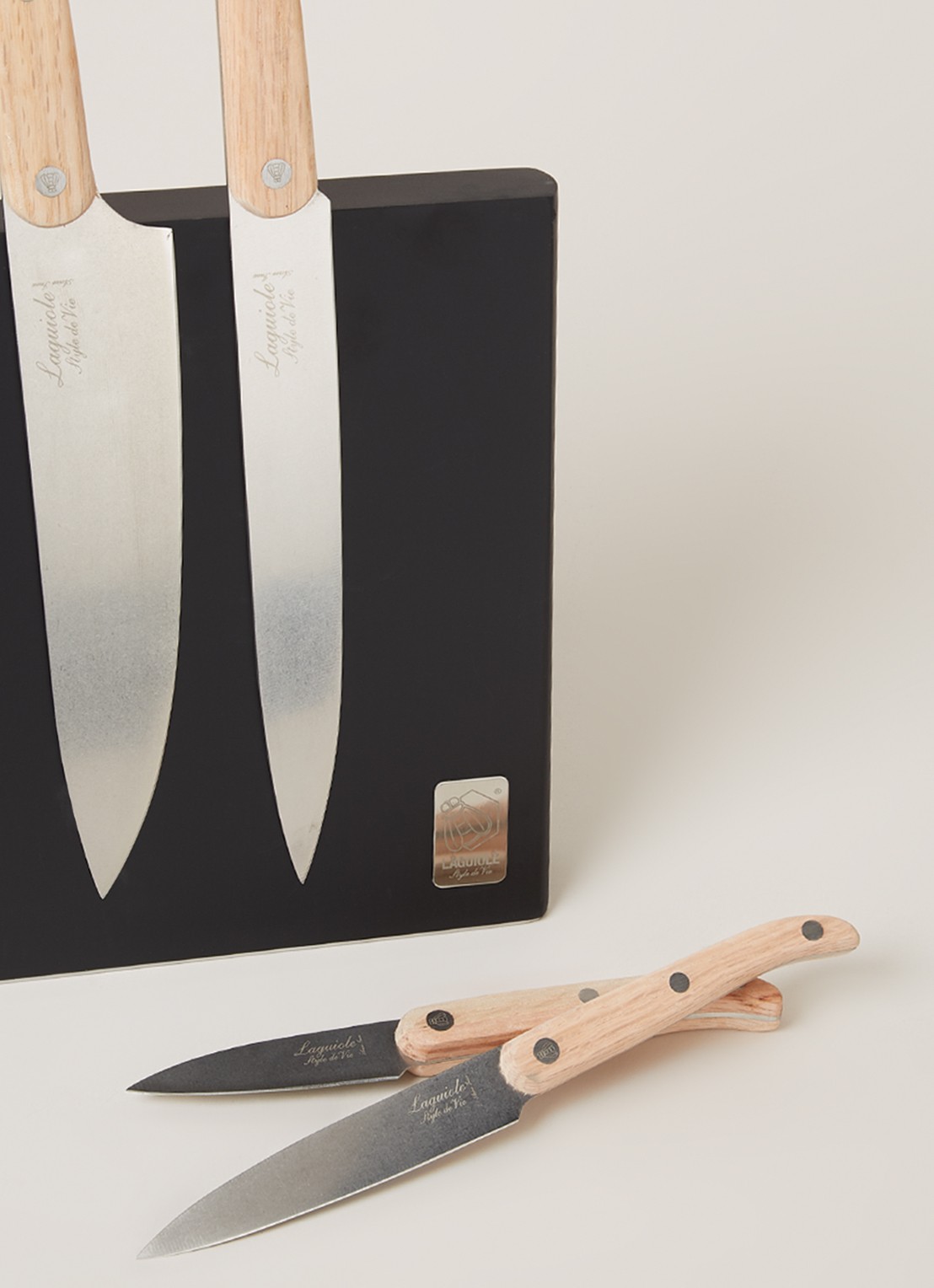 Laguiole Style de Vie Innovation Line magnetisch messenblok met messenset 5-delig - detail creme
