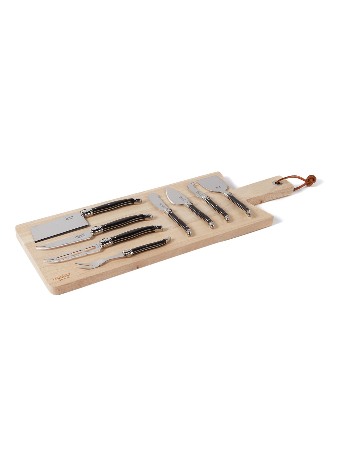 Laguiole Style de Vie Kaasmes set van 8 en plank 50 cm - voorkant zwart