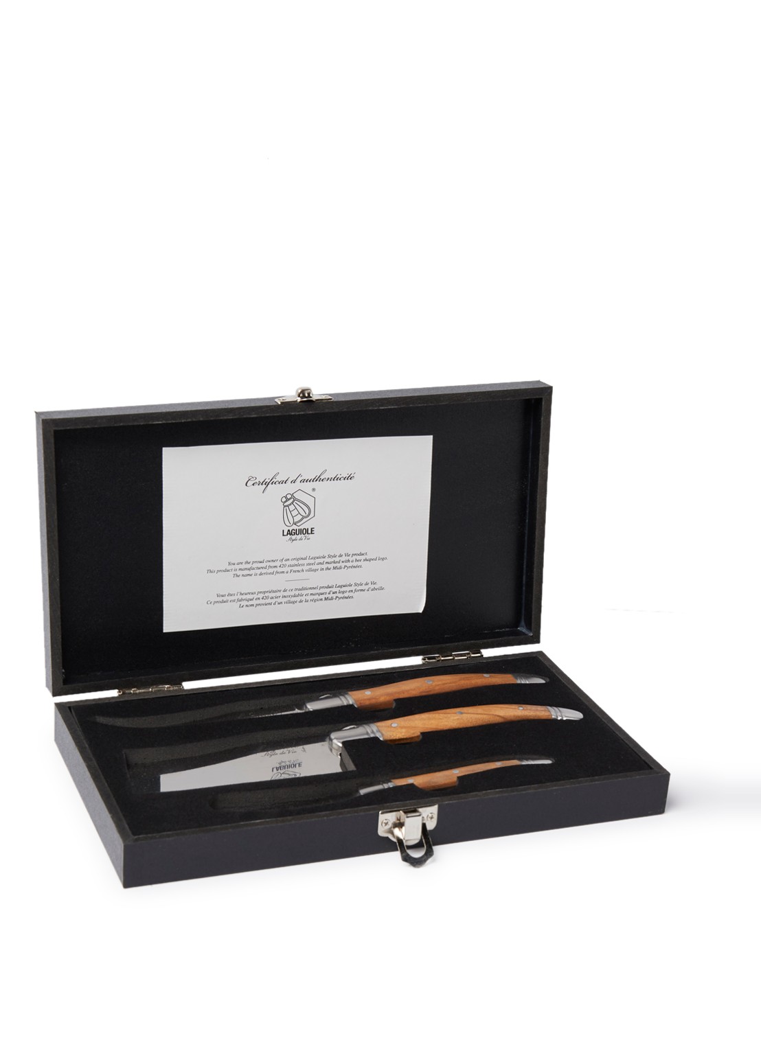 Laguiole Style de Vie Luxury Line kaasmes set van 3 - voorkant bruin