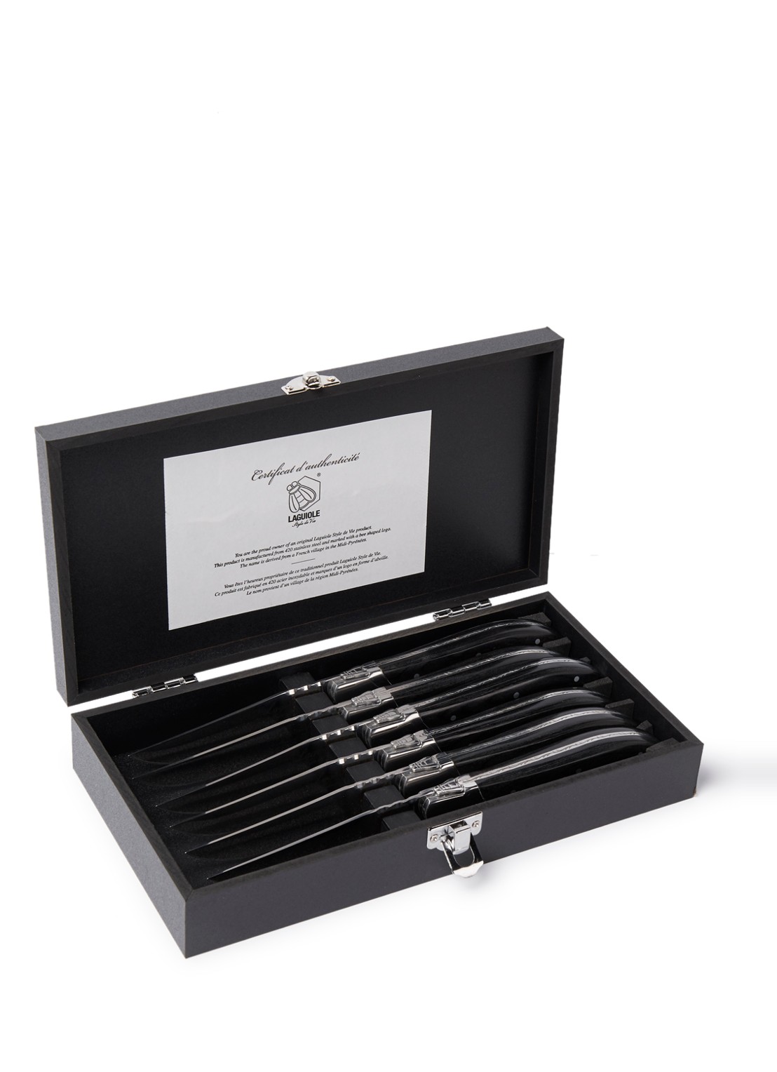 Laguiole Style de Vie Luxury Line steakmes set van 6 - voorkant zwart