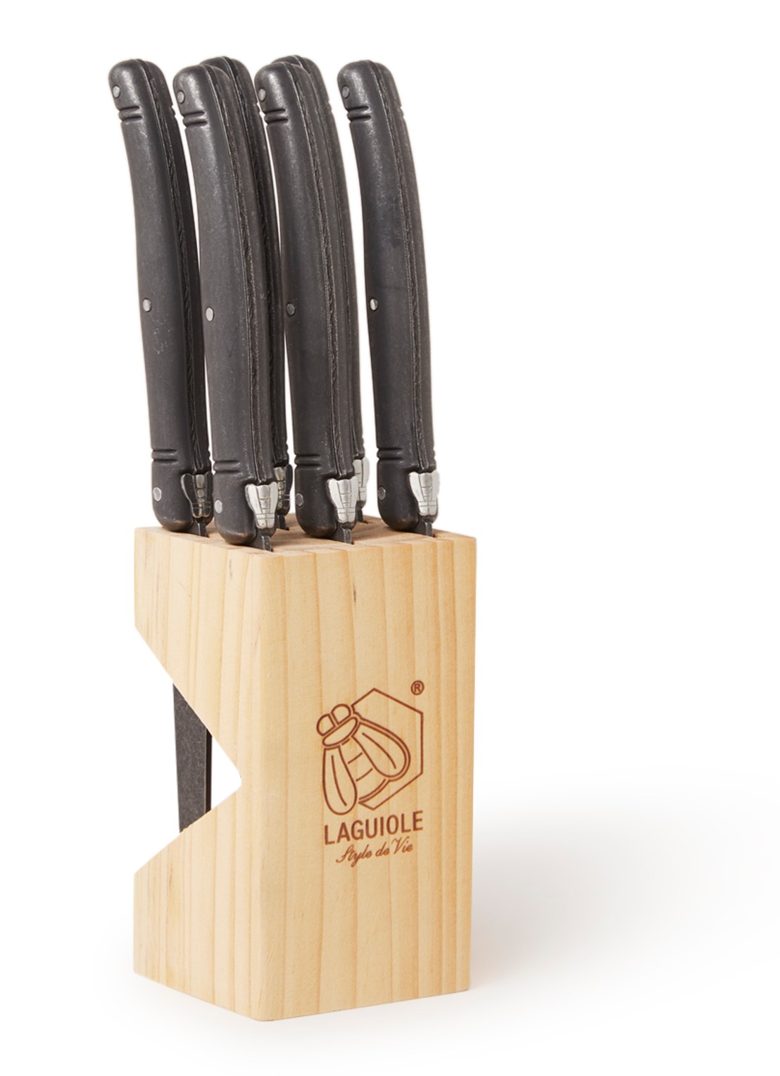 Laguiole Style de Vie Premium Line messenblok met steakmessenset 6-delig - voorkant 2 zwart