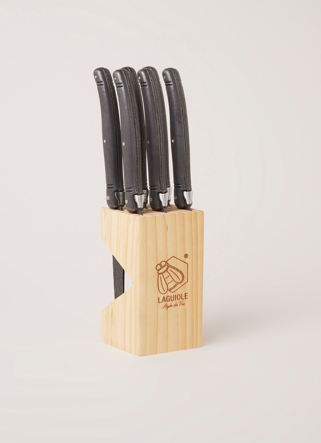 Laguiole Style de Vie Premium Line messenblok met steakmessenset 6-delig - voorkant 3 zwart