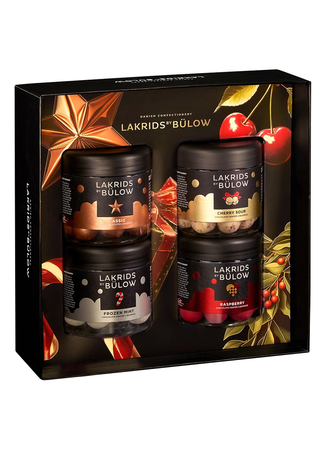 Lakrids by Bülow Winter drop met chocolade in geschenkverpakking 460 gram - voorkant beige