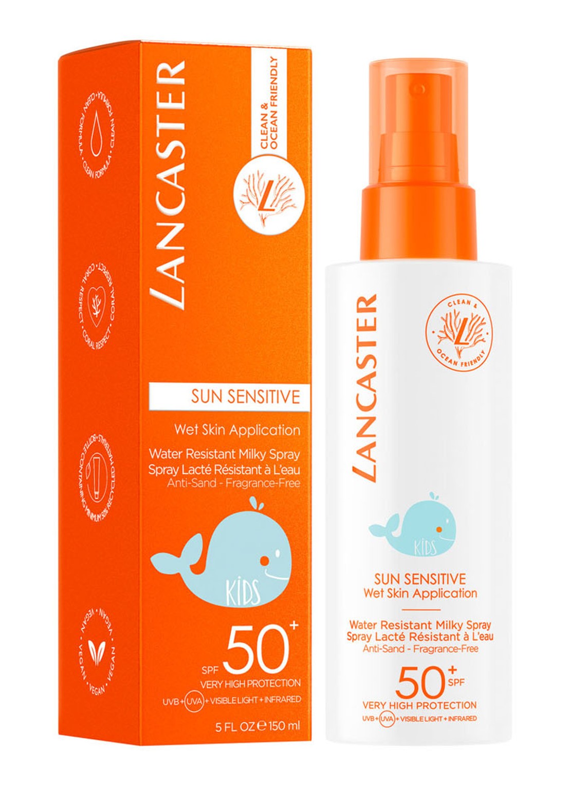 Lancaster Sun Sensitive Kids Water Resistant Milky Spray SPF 50 - kids zonnebrandspray - voorkant 2 undefined