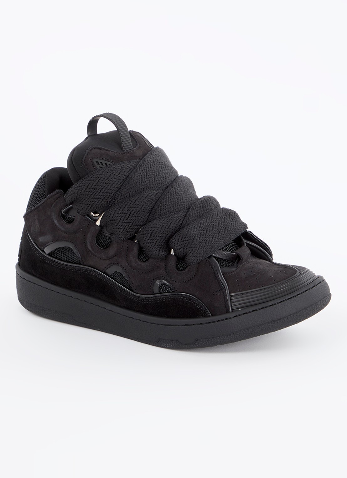 Lanvin Curb sneaker van kalfsleer met mesh details - voorkant 2 zwart
