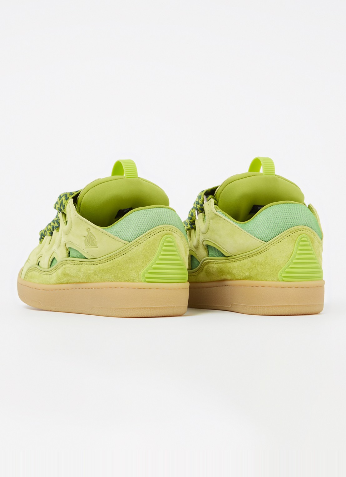 Lanvin Curb sneaker van kalfsleer met suède details  - achterkant 6 lime