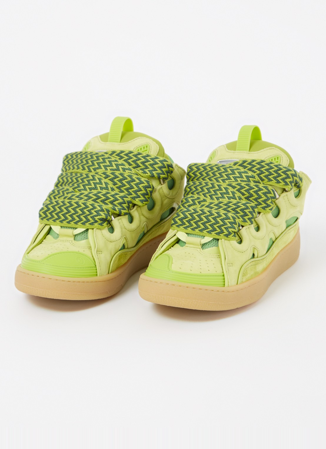 Lanvin Curb sneaker van kalfsleer met suède details  - detail lime