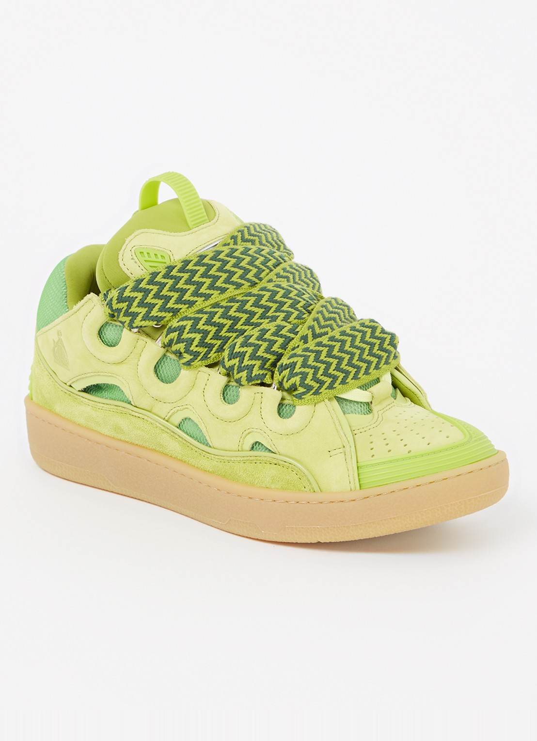 Lanvin Curb sneaker van kalfsleer met suède details  - voorkant 5 lime