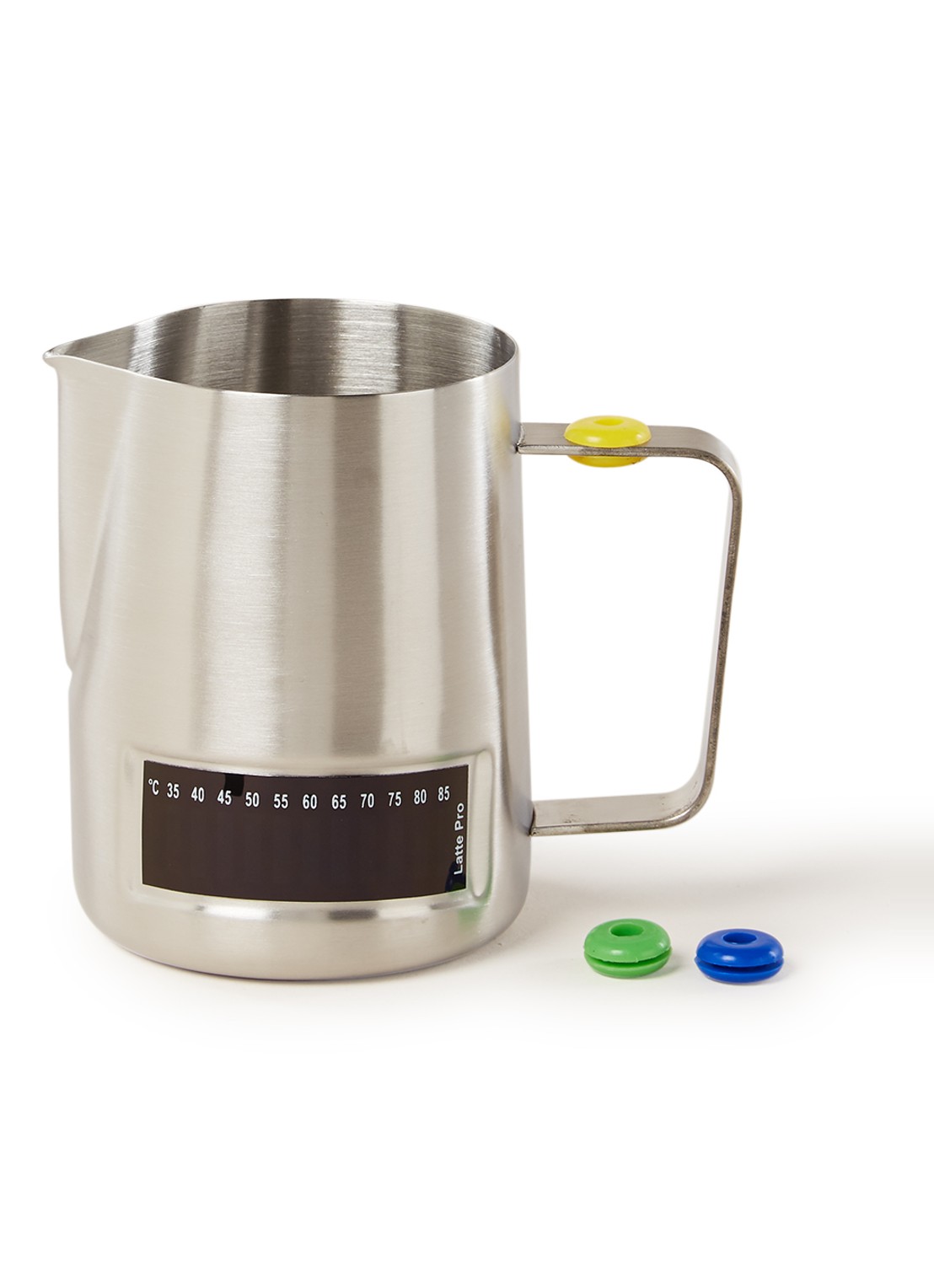 Latte Pro Melkkan van roestvrij staal met thermometer 48 cl - voorkant roestvrijstaal