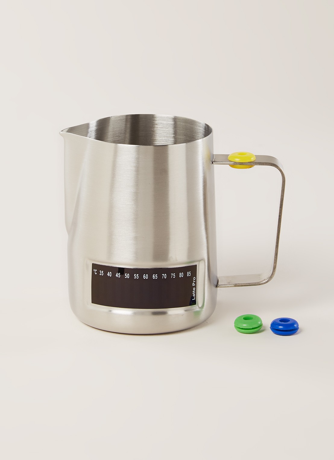 Latte Pro Melkkan van roestvrij staal met thermometer 48 cl - voorkant 2 roestvrijstaal