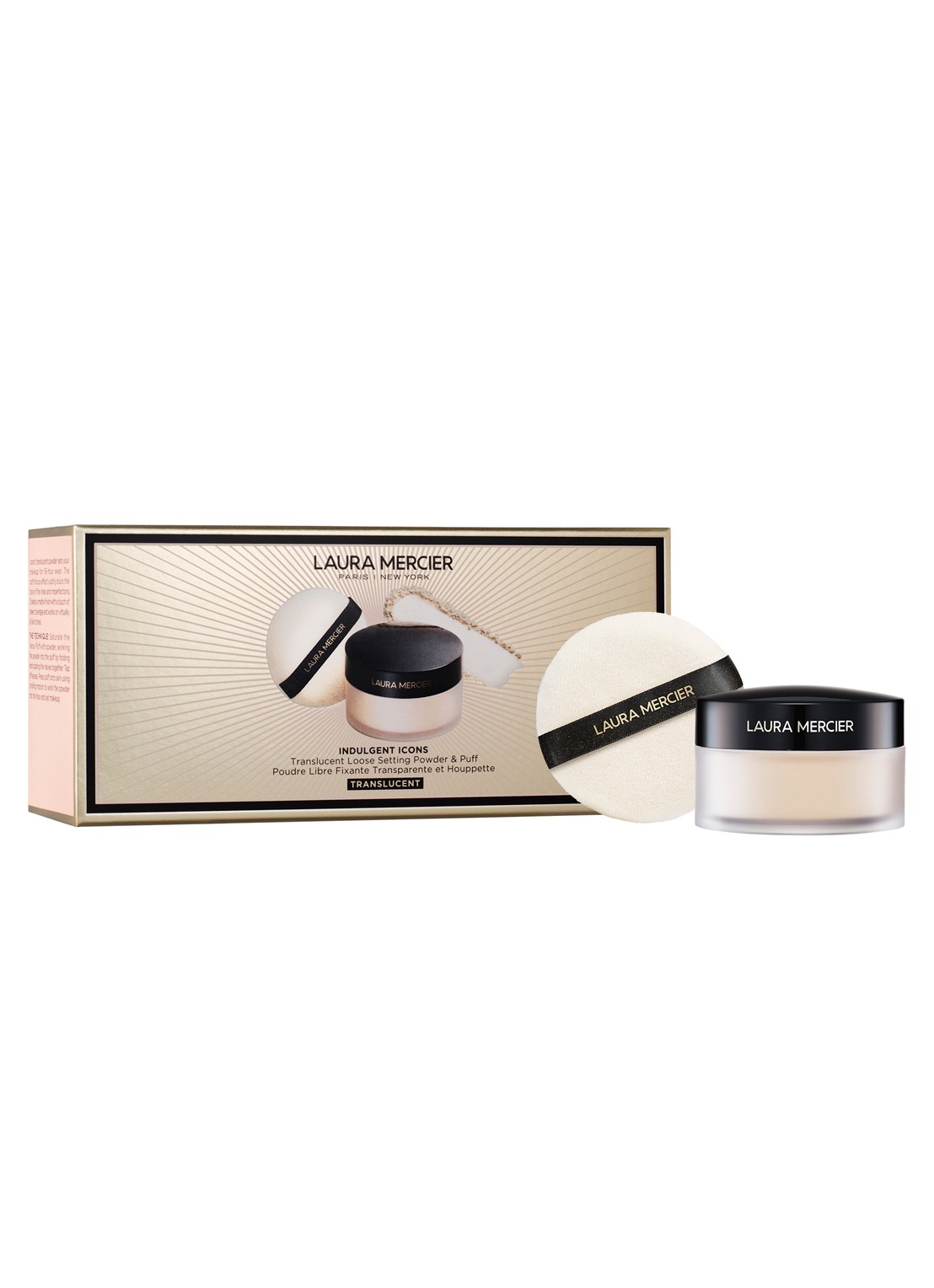 Laura Mercier Indulgent Icons Translucent Loose Setting Powder + Puff - Limited Edition make- up set - voorkant 4 translucent