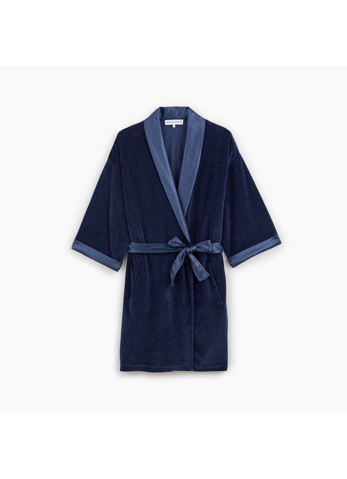 Laurence Tavernier Badjas van fluweel - voorkant donkerblauw