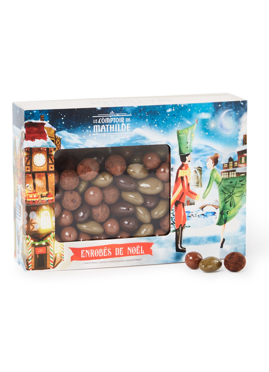 Le Comptoir de Mathilde Chocolade parels, amandelen en hazelnoten omhuld met melkchocolade en karamel 300 gram - voorkant undefined