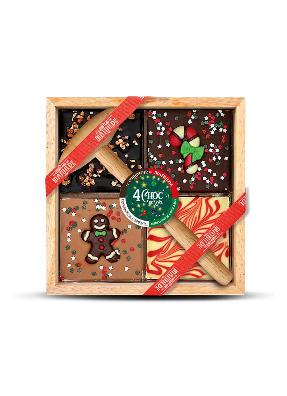 Le Comptoir de Mathilde Chocoladetablet met hamer in houten kistje 350 gram - voorkant undefined