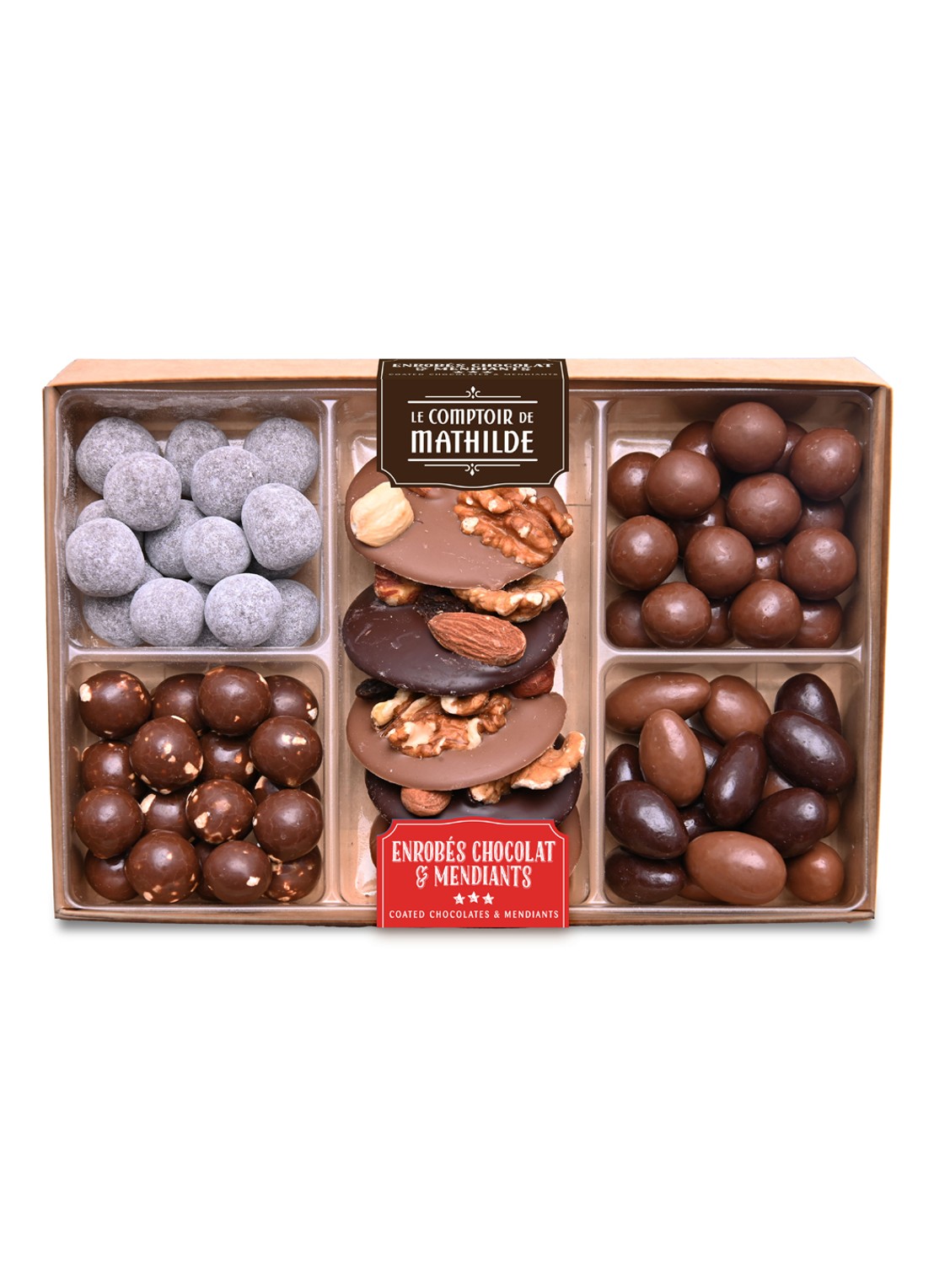 Le Comptoir de Mathilde Omhulde chocolade en mendiants 240 gram - voorkant undefined
