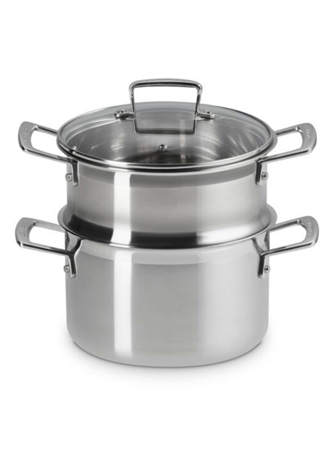 Le Creuset 3-ply kookpan met stoominzet 20 cm - voorkant beige