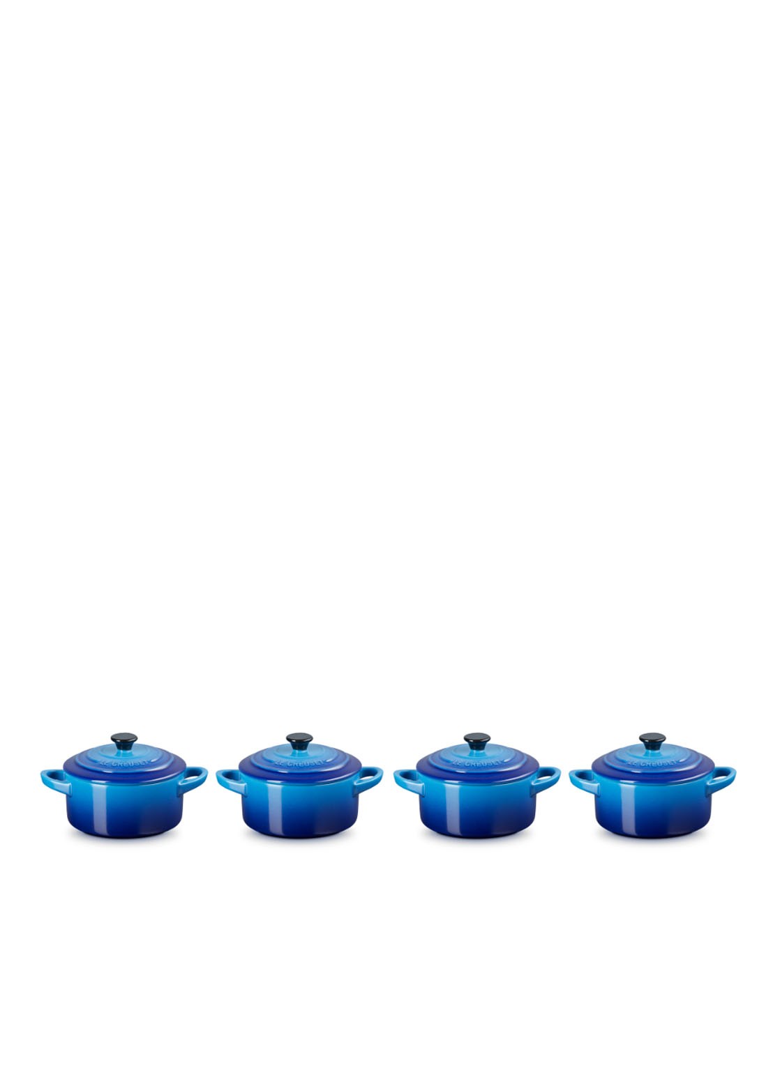 Le Creuset Braadpan ø 10 cm set van 4 - voorkant 4 azure / blauw