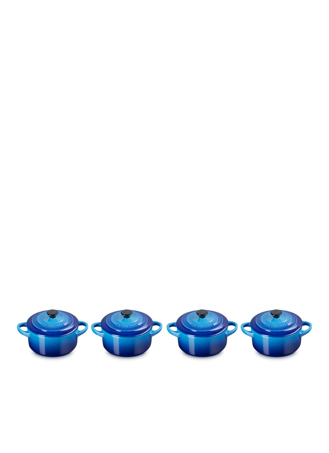 Le Creuset Braadpan ø 10 cm set van 4 - voorkant 5 azure / blauw
