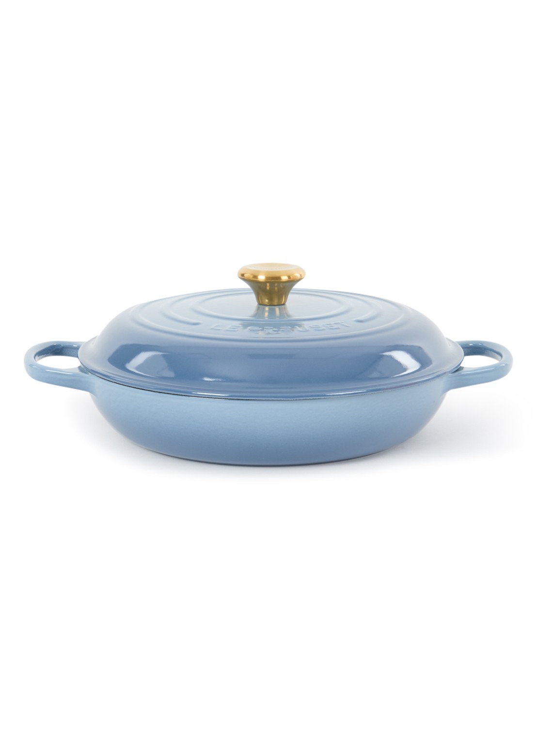 Le Creuset Campagnard braad-/stoofpan Ø30 cm - voorkant chambray / blauw