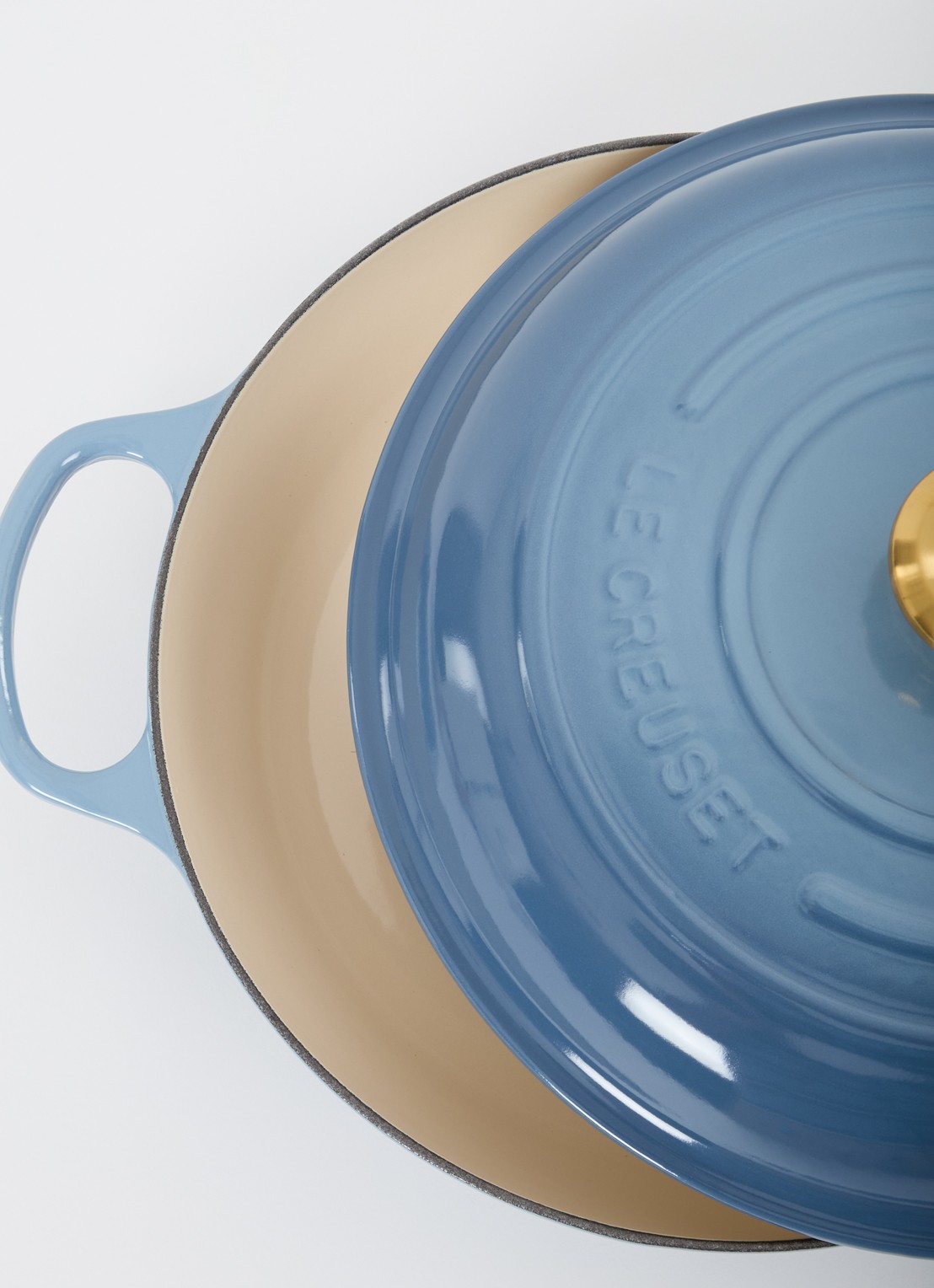Le Creuset Campagnard braad-/stoofpan Ø30 cm - voorkant 2 chambray / blauw
