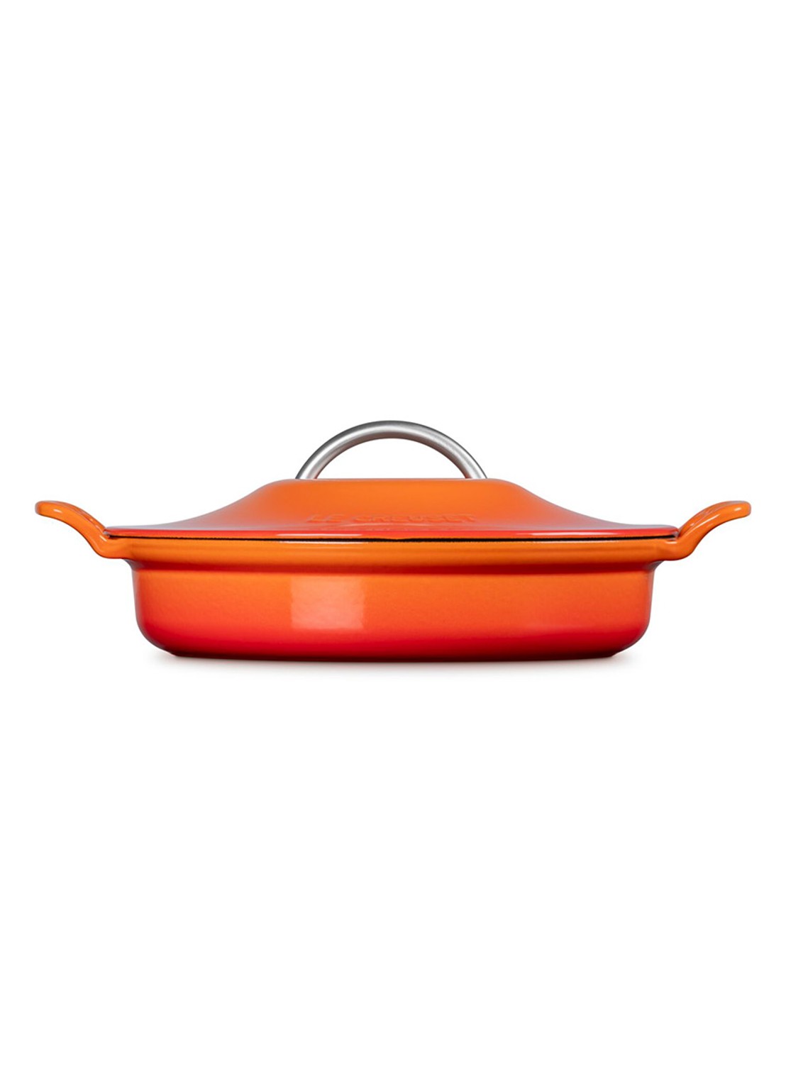 Le Creuset Campagnard Modern Heritage braadpan 28 cm - achterkant 6 oranjerood