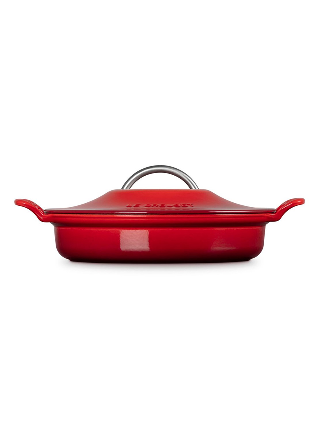 Le Creuset Campagnard Modern Heritage braadpan 28 cm - achterkant 6 kersenrood