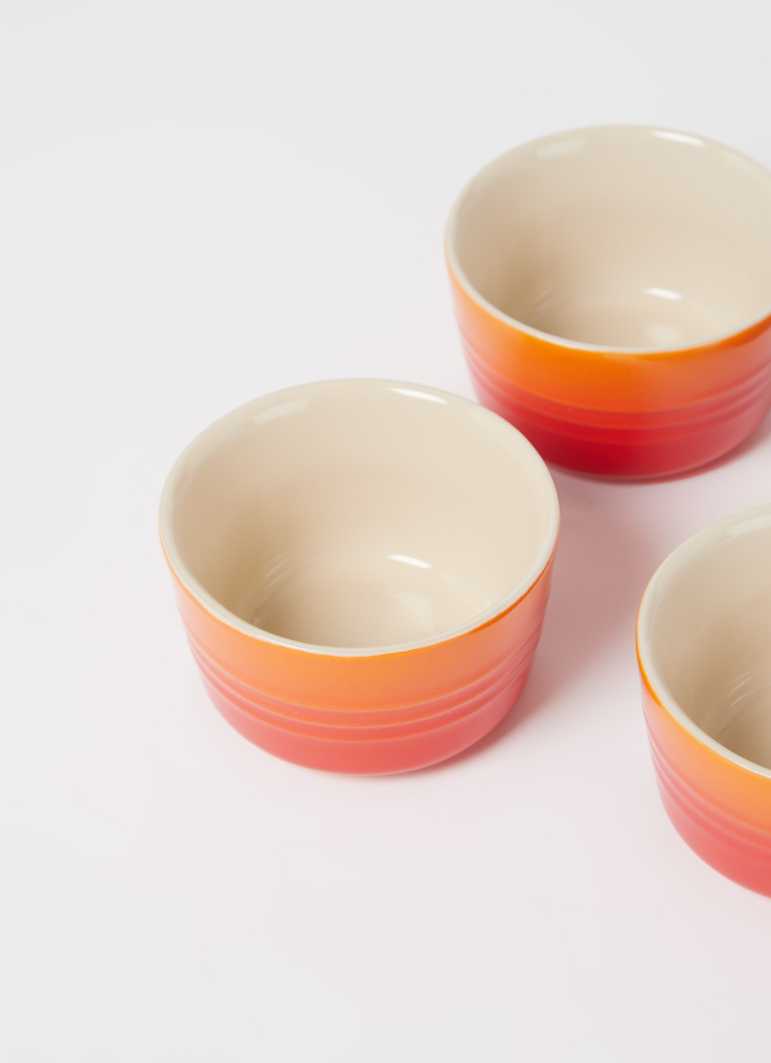 Le Creuset Mini ramekin 7,2 cm set van 4 - detail oranjerood / oranje